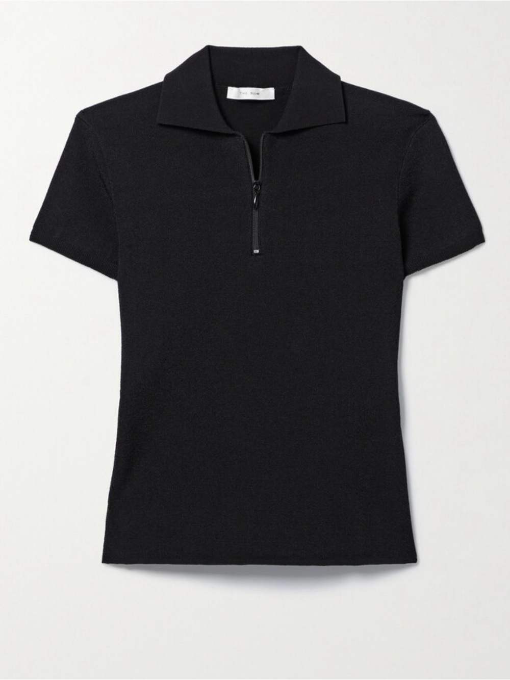 The Row Black Short-Sleeve Zip Polo Top